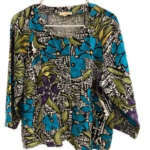Chicos Womens Lightweight Jacket SZ L Button Down Lg Sleeve Multicolor